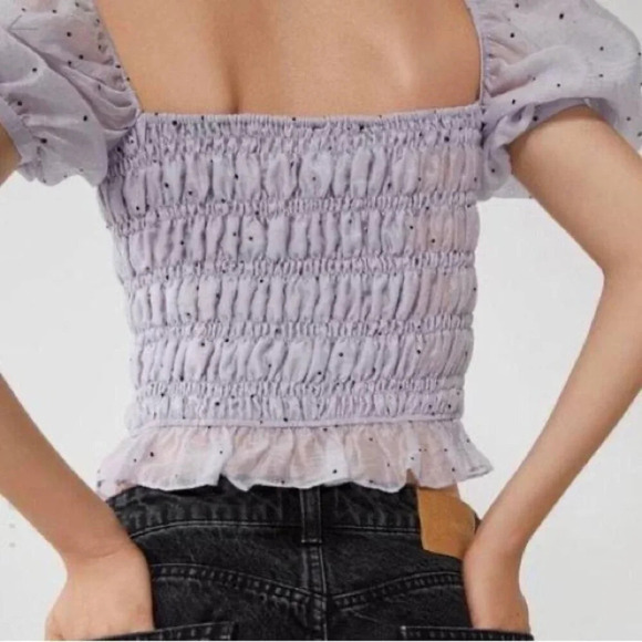 ZARA Polka Dot Organza Top Blouse Smocked Puff Sleeve - Picture 4 of 10